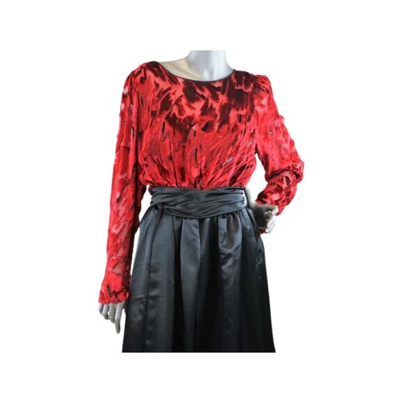 Vintage 1980s Helga Silk/Satin Black and Red Burnout Gown Large - Picture 2 of 10
